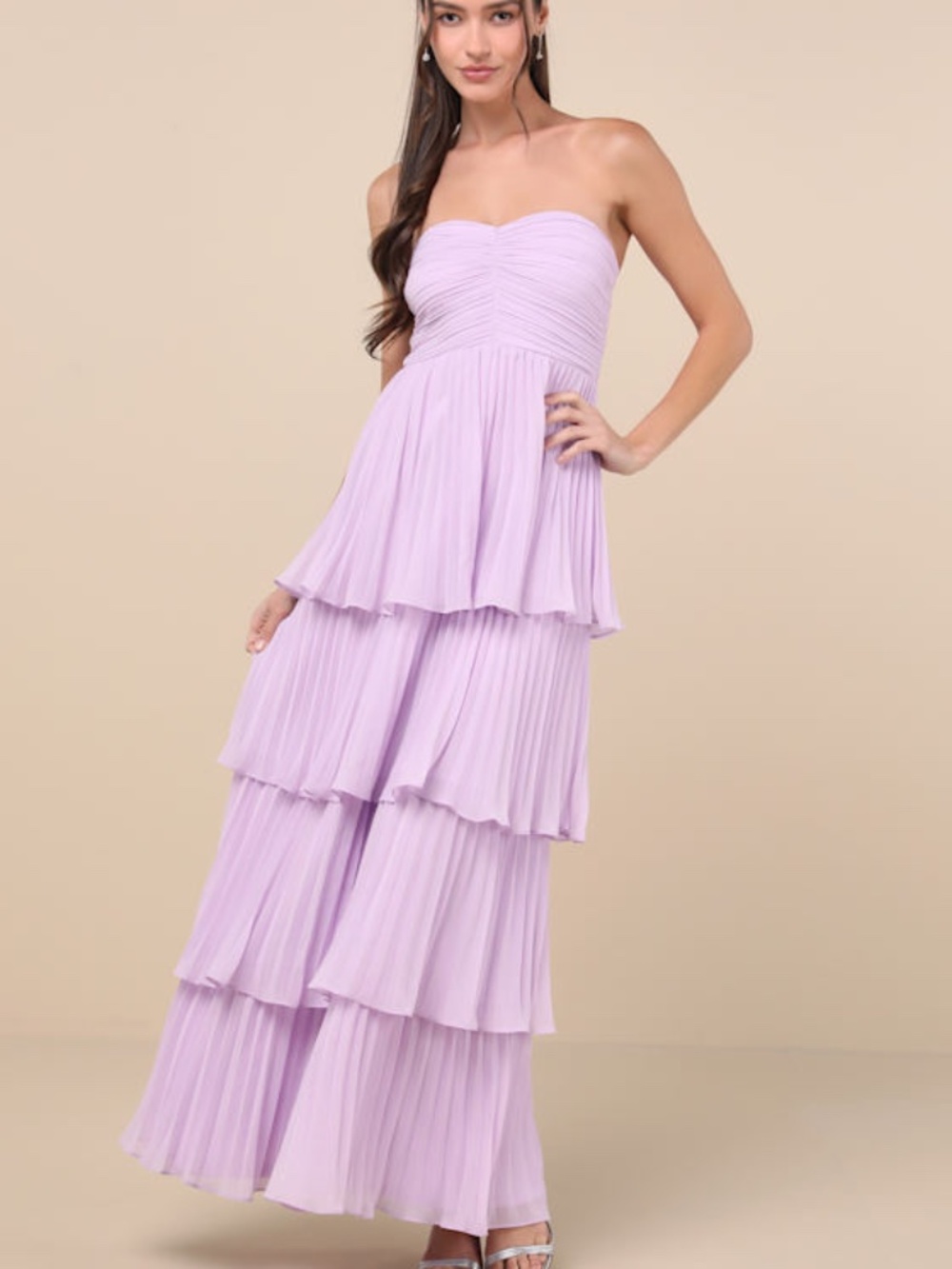 Lulus Seriously Sensational Lavender Strapless Tiered Maxi Dress Purple